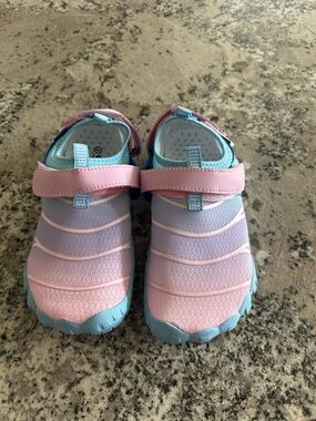 Kids Pink and Light Blue Slip-On Water Shoes with Hook-and-Loop Strap